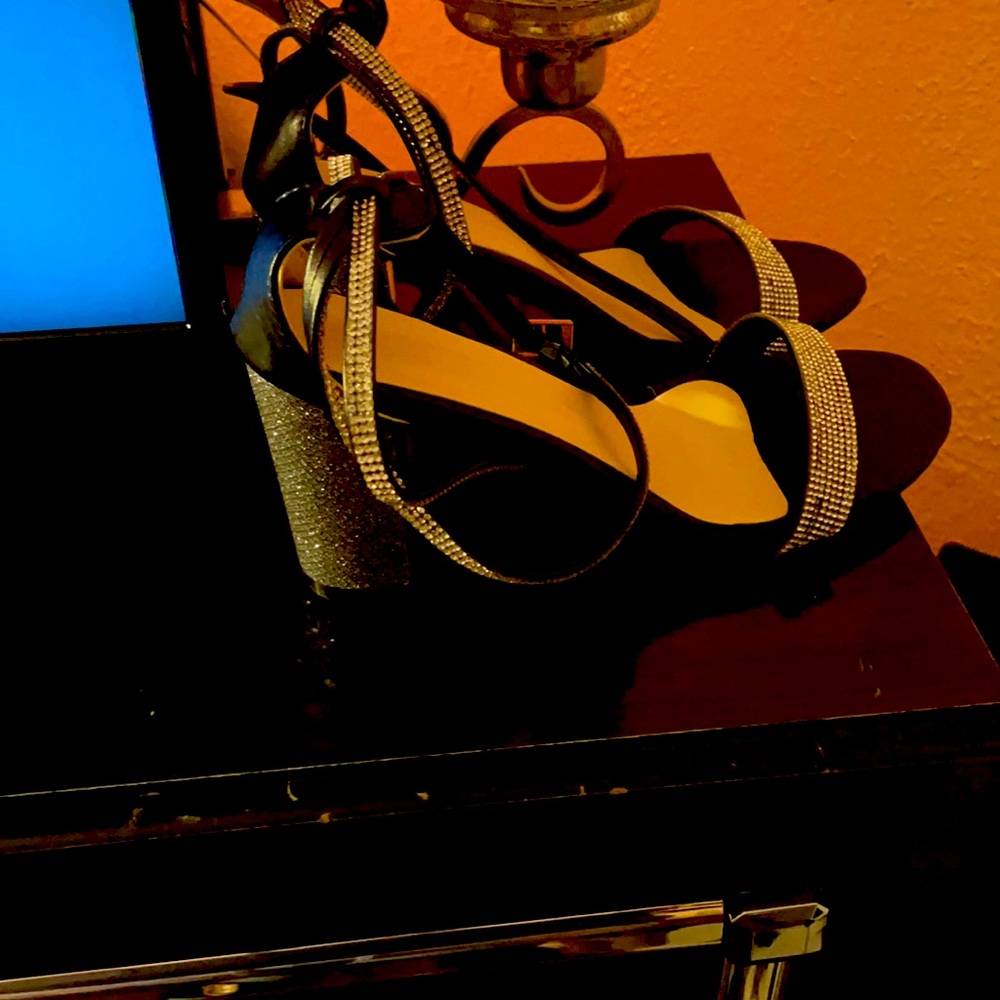 Black heels with small diamonds size 8.5 also have them in silver size 5